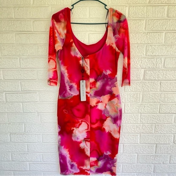 NEW Black Halo Udele Sheath Dress Printed Mesh Stretch Pink Medium NWT - Picture 7 of 9